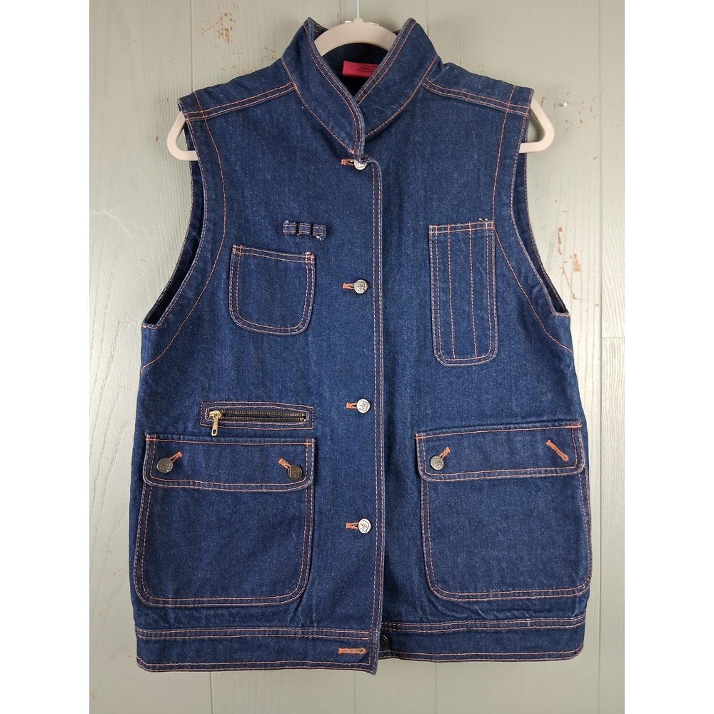 Vintage 70s‎ Carols Denims Jean Vest Womens L Sleeveless Western Button Up 80s